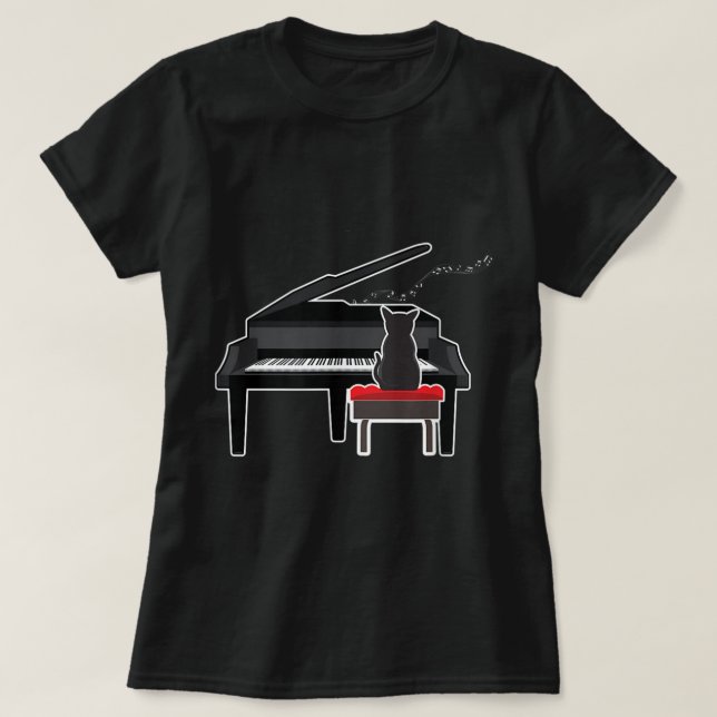 Cat Playing Piano Music Lover Funny T  T-Shirt (Design Front)