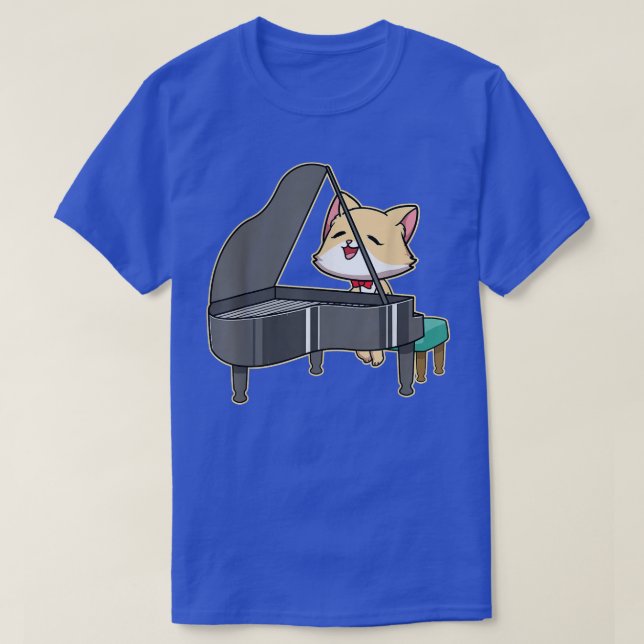 Cat Playing Piano Music Lover Kitty Cute Pets Anim T-Shirt (Design Front)