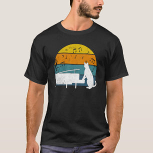 Cat Playing Piano Music Vintage Sunset T-Shirt