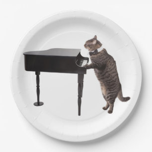 Cat Playing Piano Paper Plate