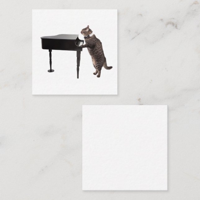 Cat Playing Piano Square Business Card (Front/Back)