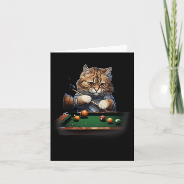 Cat Playing Pool Billiards Cool Funny Cats  Card (Front)