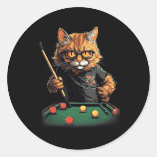 Cat Playing Pool Billiards Cool Funny Cats  Classic Round Sticker