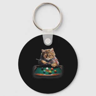 Cat Playing Pool Billiards Cool Funny Cats Keychain
