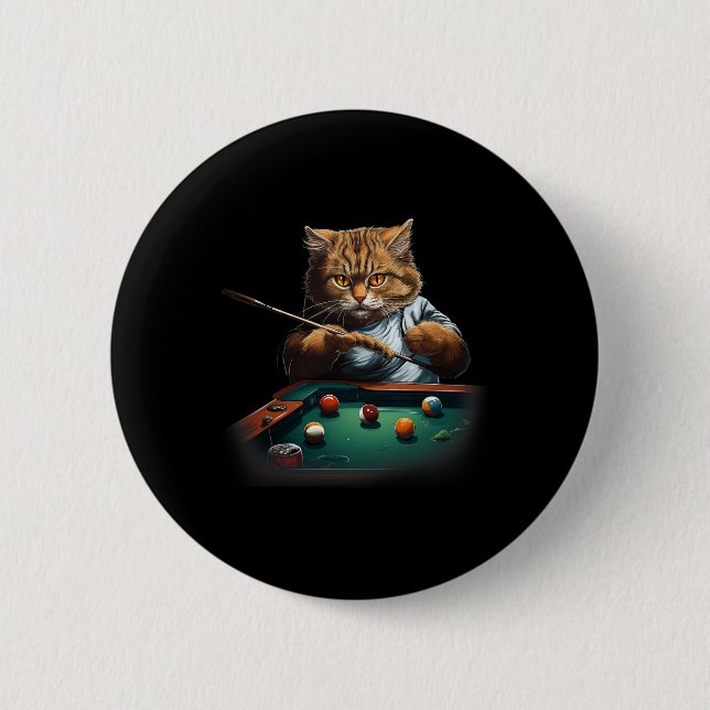 Cat Playing Pool Billiards Cool Funny Cats Men Wom 2 Inch Round Button (Front)