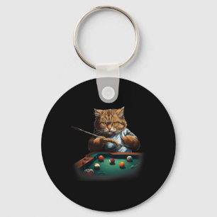 Cat Playing Pool Billiards Cool Funny Cats Men Wom Keychain