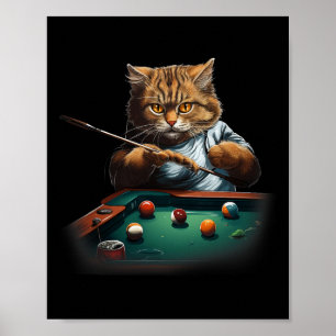 Cat Playing Pool Billiards Cool Funny Cats Men Wom Poster
