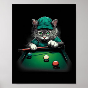 Cat Playing Pool Billiards Cool Funny Cats  Poster