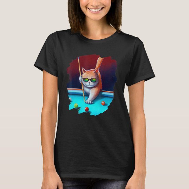 Cat Playing Pool Billiards in Lounge Cool  Cats 1 T-Shirt (Front)