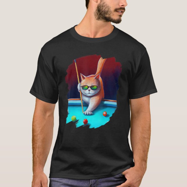 Cat Playing Pool Billiards in Lounge Cool  Cats 1 T-Shirt (Front)