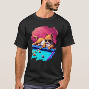 Cat Playing Pool Billiards in Lounge Cool Cats 2 T-Shirt