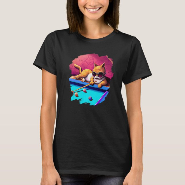 Cat Playing Pool Billiards in Lounge Cool  Cats T-Shirt (Front)
