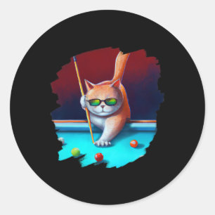 Cat Playing Pool Billiards In Lounge Cool Funny Ca Classic Round Sticker