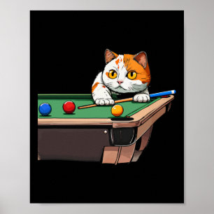 Cat Playing Pool Billiards In Lounge Cool Funny Ca Poster