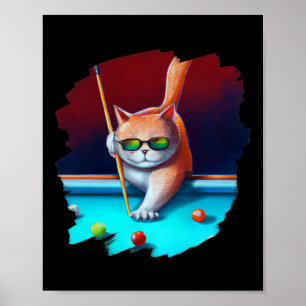 Cat Playing Pool Billiards In Lounge Cool Funny Ca Poster