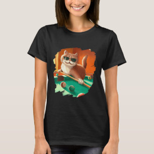 Cat Playing Pool Billiards In Lounge Cool Funny Ca T-Shirt