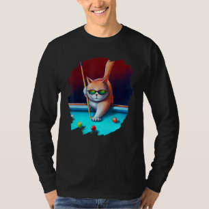 Cat Playing Pool Billiards in Lounge Cool Funny Ca T-Shirt