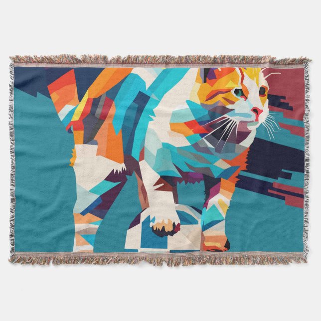 Cat playing pop art throw blanket (Front)