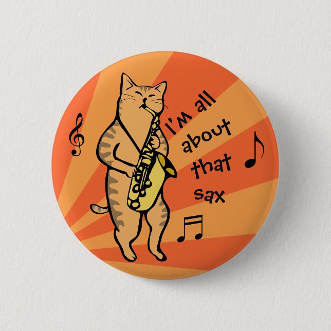 Cat Playing Saxophone 2 Inch Round Button (Front)