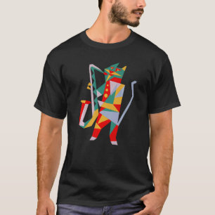 cat playing saxophone cubist colorful style T-Shirt