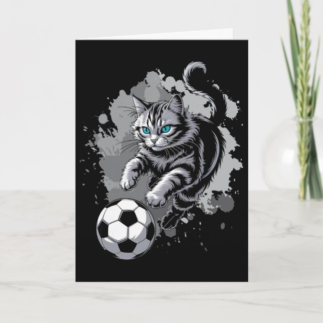 Cat Playing Soccer  Card (Front)