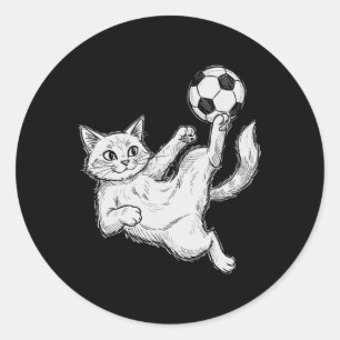 Cat Playing Soccer, Kids And Boys Soccer Byll, Soc Classic Round Sticker