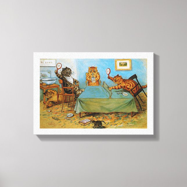 Cat Playing Table tennis, Louis Wain Canvas Print (Front)