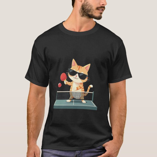 Cat Playing Table Tennis T-Shirt (Front)