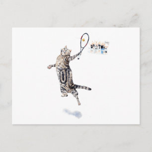Cat Playing Tennis Postcard