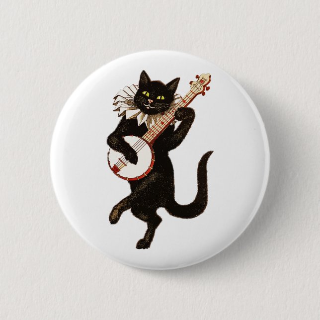 Cat Playing the Banjo 2 Inch Round Button (Front)