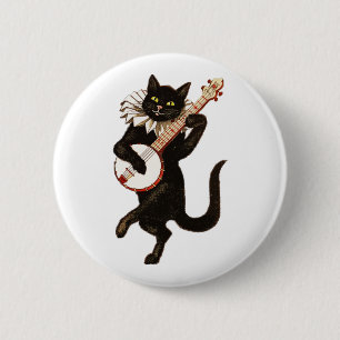 Cat Playing the Banjo 2 Inch Round Button