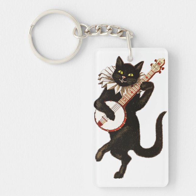 Cat Playing the Banjo Keychain (Front)