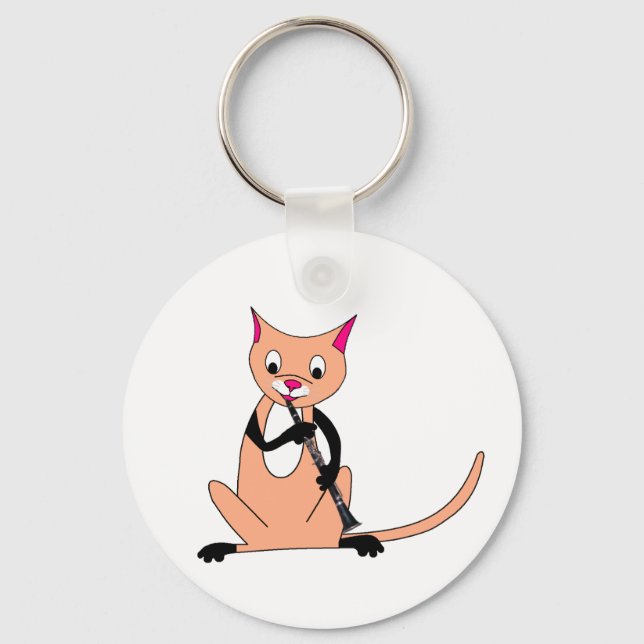 Cat Playing the Clarinet Keychain (Front)