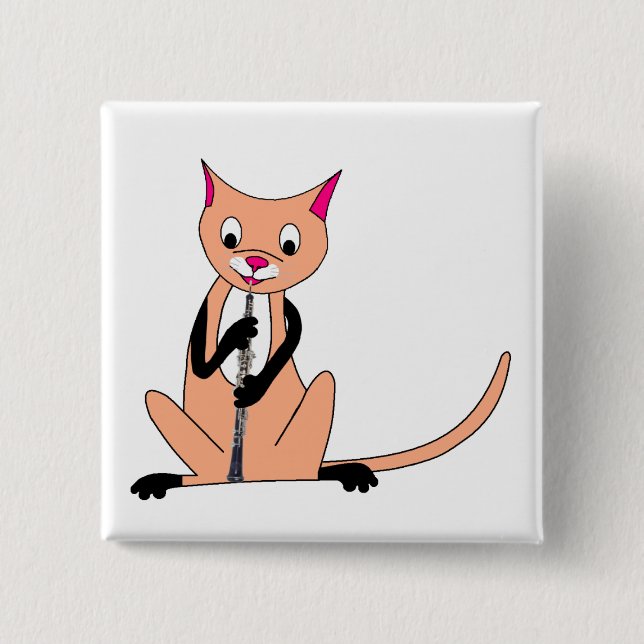 Cat Playing the Oboe 2 Inch Square Button (Front)