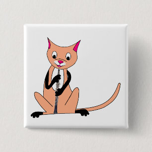 Cat Playing the Oboe 2 Inch Square Button