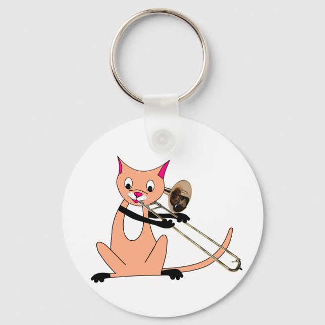 Cat Playing the Trombone Keychain (Front)