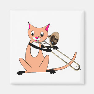 Cat Playing the Trombone Magnet