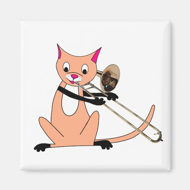 Cat Playing the Trombone Magnet (Front)