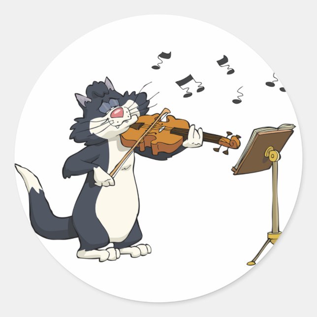 Cat Playing The Violin Classic Round Sticker (Front)