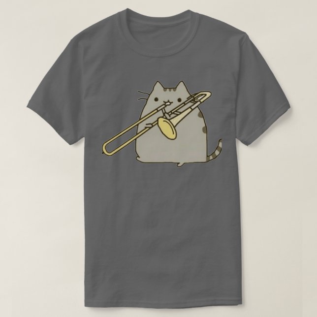 Cat Playing Trombone Saxophone  T-Shirt (Design Front)