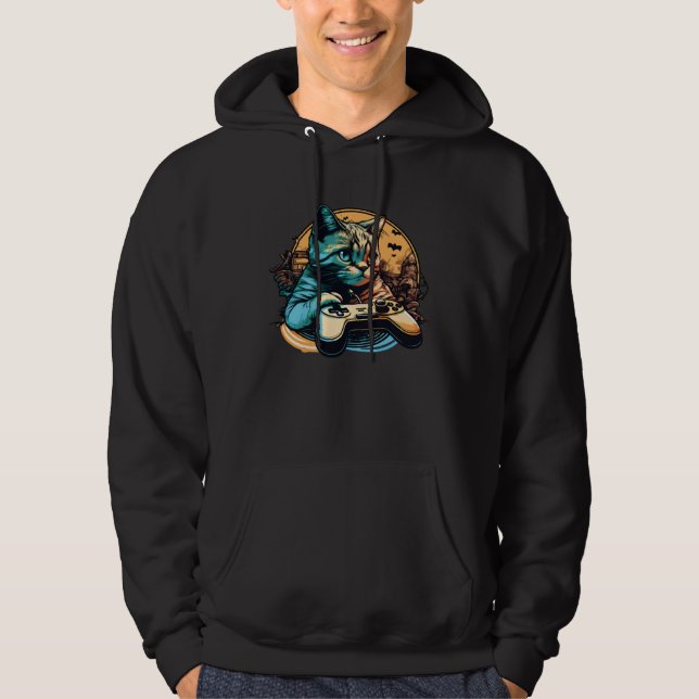 Cat Playing Video Games For Cat  And Gamers  2 Hoodie (Front)