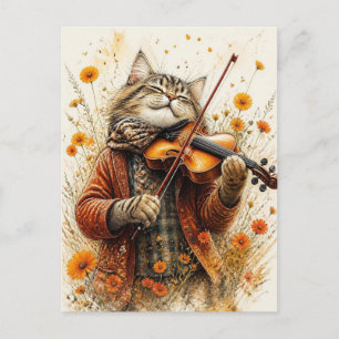 Cat Playing Violin Postcard
