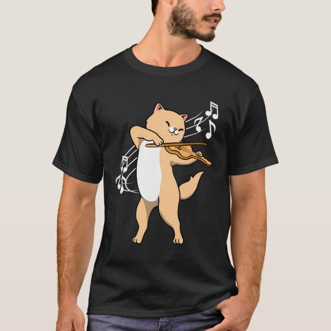 Cat Playing Violin Violinist Gift T-Shirt (Front)