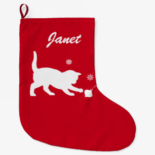 Cat Playing with Christmas Ornament Customizable Large Christmas Stocking