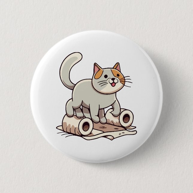 Cat Playing with Toilet Paper 2 Inch Round Button (Front)