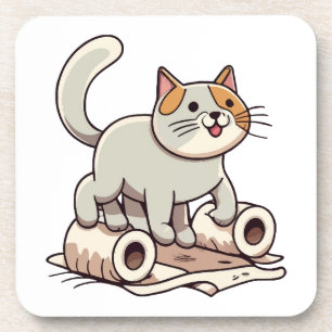 Cat Playing with Toilet Paper Coaster
