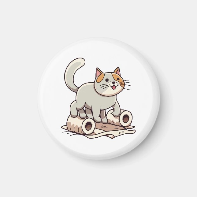 Cat Playing with Toilet Paper Magnet (Front)