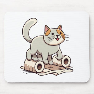 Cat Playing with Toilet Paper Mouse Pad