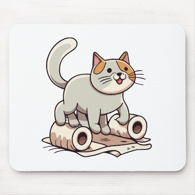 Cat Playing with Toilet Paper Mouse Pad (Front)