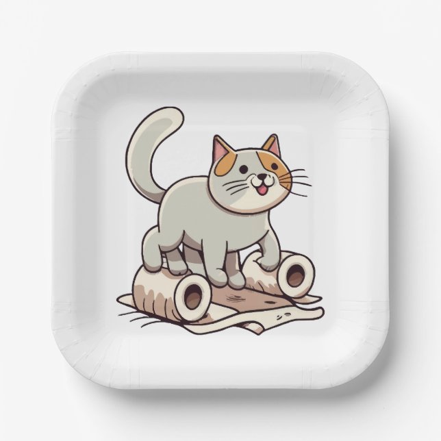 Cat Playing with Toilet Paper Plate (Front)